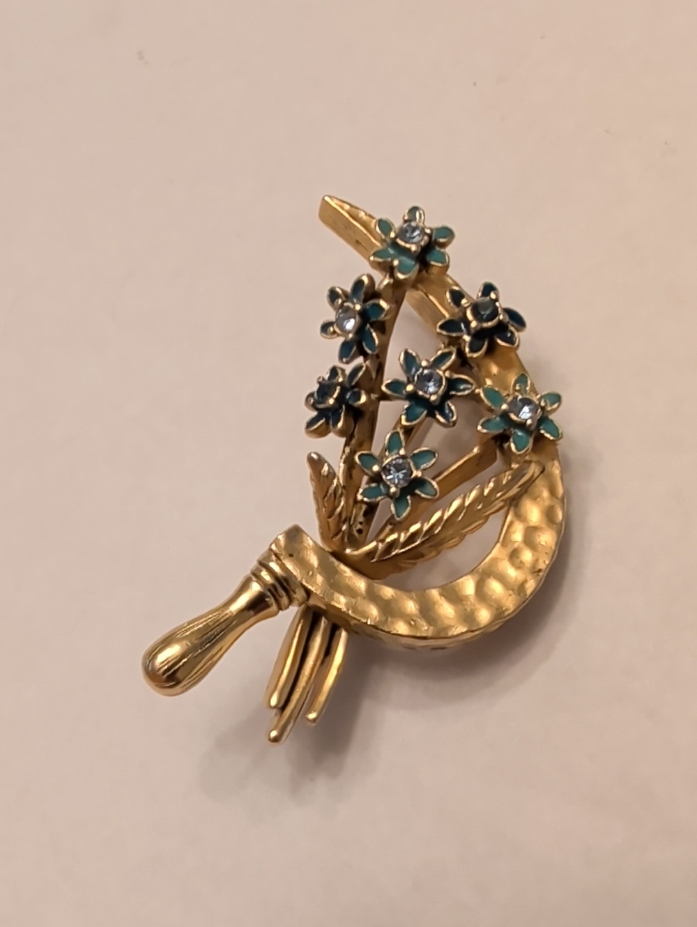 Joan Rivers Gold-Tone Brooch with Blue Enamel Flowers